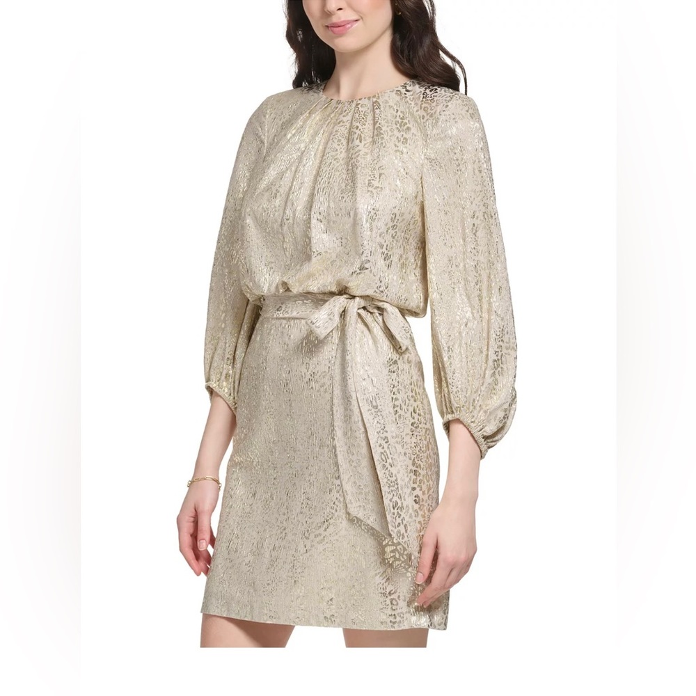 VINCE CAMUTO Metallic Animal-Print Blouson Dress